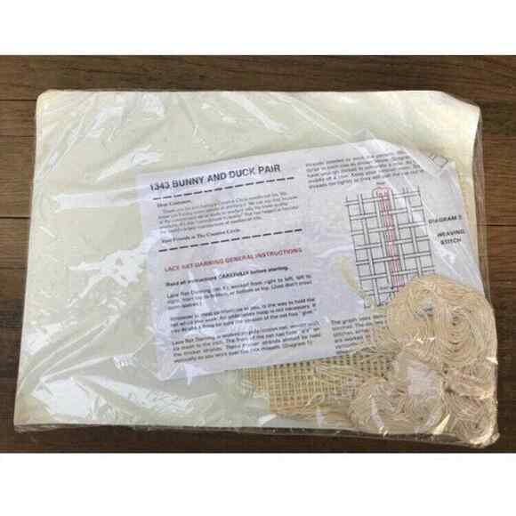 Bunny and Duck Pair Vintage Embroidery Kit by The Creative Circle - Lace Darning - Picture 6 of 7